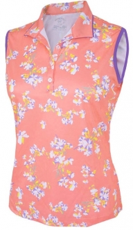 SALE Monterey Club Ladies Dry Swing Double Face Collar S/L Golf Shirts - Peach Pink/Royal Lilac
