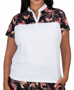 SALE Nancy Lopez Ladies Minx Short Sleeve Print Golf Shirts - ART DECO (White Multi)