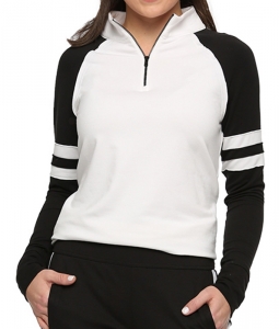 Belyn Key Ladies & Plus Size Ponte Sport Long Sleeve Mock Golf Pullovers - ESSENTIALS (Chalk/Onyx)