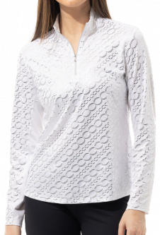 SPECIAL SanSoleil Ladies SolShine Foil Print Long Sleeve Golf Sun Shirts - Halo White/Silver