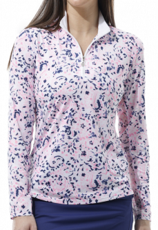 SPECIAL SanSoleil Ladies SolCool Print L/S Zip Mock Golf Sun Shirts - Island Paisley Pink