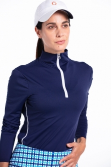 Kinona Ladies Keep It Covered Long Sleeve Golf Shirts - Hanapepe/Kapa'a (Navy Blue)