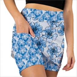 Skort Obsession Ladies & Plus Size Opium Floral Print Pull On Golf Skorts – Blue/White