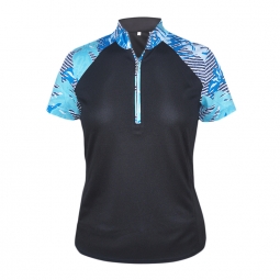 Monterey Club Ladies Fairway Stripe Short Sleeve Golf Shirts - Black/White & Ice/White