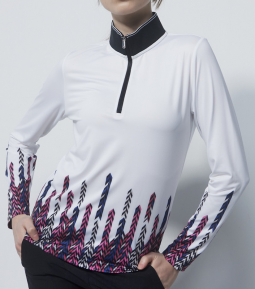 Daily Sports Ladies BASTIA Long Sleeve Half Neck Golf Shirts - White Herringbone