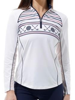 SPECIAL SanSoleil Ladies SolCool Long Sleeve Zip Mock with Piping Golf Sun Shirts - Chip Shot