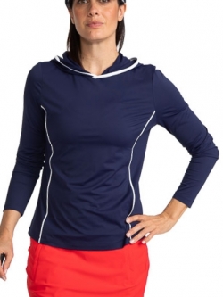 Kinona Ladies & Plus Size Layer It Up Long Sleeve Hoodie Golf Shirts - Kekaha (Navy Blue)
