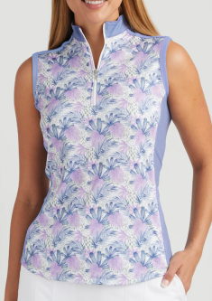 SALE Bermuda Sands Ladies Rhonda Sleeveless Print Golf Shirts - Slate Blue