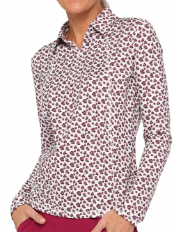 Belyn Key Ladies Glacier Long Sleeve Print Golf Polo Shirts - MAMA MIA (Stem Floral Print)