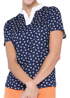 Belyn Key Ladies Stacy Short Sleeve Print Golf Shirts - ANASTASIA (Butterfly Print)