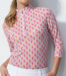 Daily Sports Ladies & Plus Size DIGNE ¾ Sleeve Geometric Print Golf Shirts - Hamper