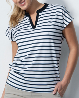 Daily Sports Ladies & Plus Size ITAMI Cap Sleeve Print Golf Shirts - Navy