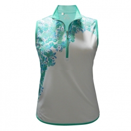 Monterey Club Ladies & Plus Size Cab Bloosom Print Contrast Sleeveless Golf Shirts - Assorted Colors