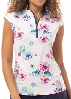 SanSoleil Ladies SOLTEK Lux Sleeveless Print Zip Mock Golf Shirts - Mumzie