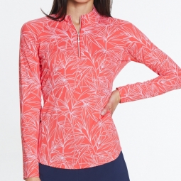 Sport Haley Ladies & Plus Size TEMPO L/S Print Golf Mock Shirts - Cool Elements (Candy Apple)