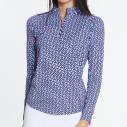 Sport Haley Ladies TEMPO Long Sleeve Print Golf Mock Shirts - Cool Elements (Midnight Blue)