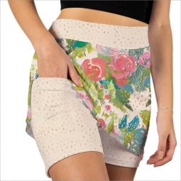 Skort Obsession Ladies & Plus Size A Rose Is A Rose Pull On Golf Skorts -  White Multi
