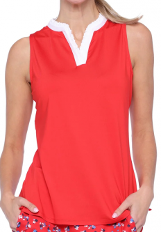 Belyn Key Ladies Stacy Sleeveless Golf Shirts - AMERICAN BEAUTY (Poppy/Chalk)